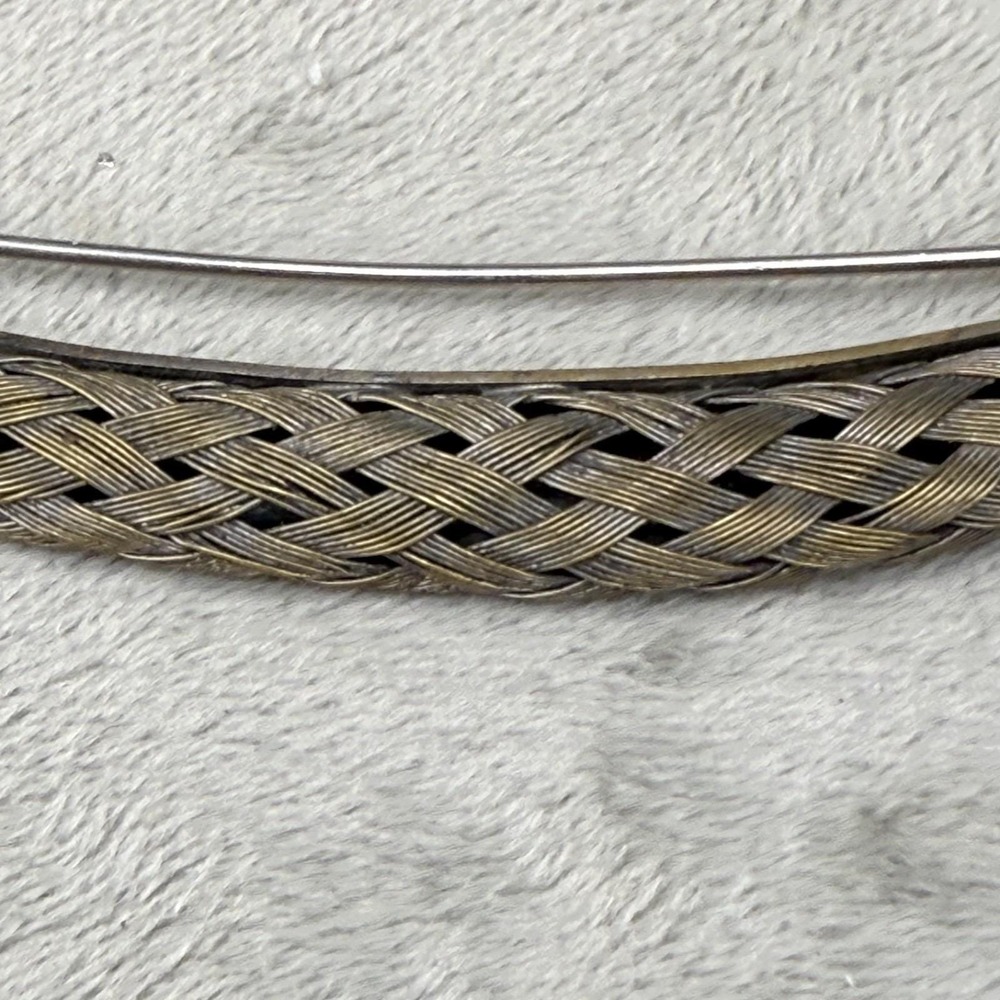 Vintage Estate Woven Mesh Bar Brooch Gold Silver Tone Braided Curved Pin 4.5in